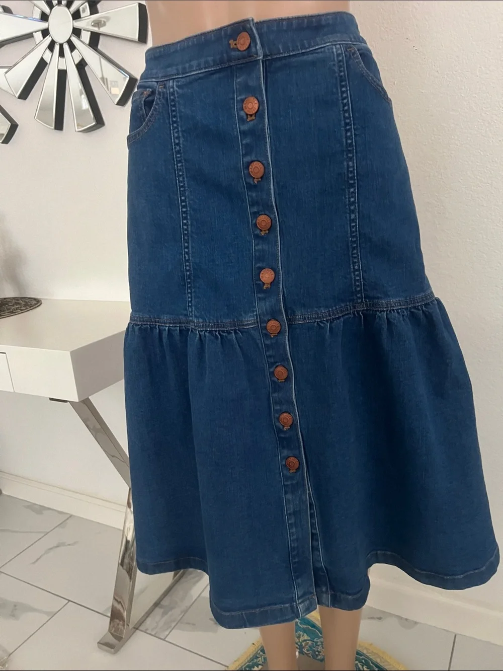 Madewell women’s jean Dark Blue Button-Front Denim Midi Skirt size 29 - Picture 4 of 16